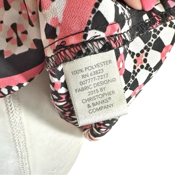 🌸Christopher & Banks- Pink/Black Pattern Flowy Sheer Tank Top Blouse- Size XL - Picture 6 of 8